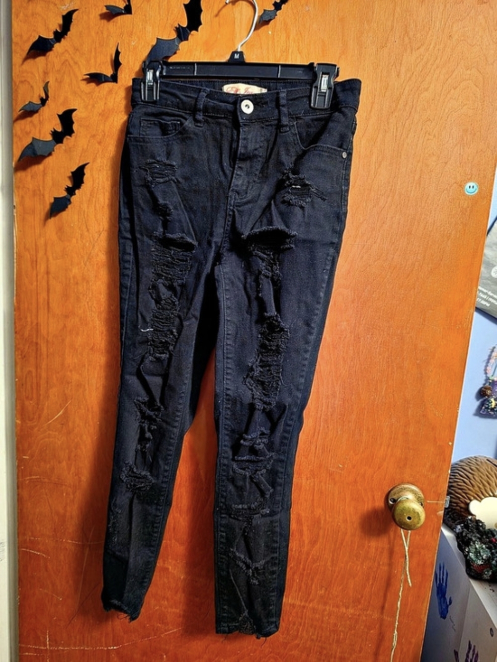 Elite Jeans Distressed Skinny Jeans in Black Waist 7/28